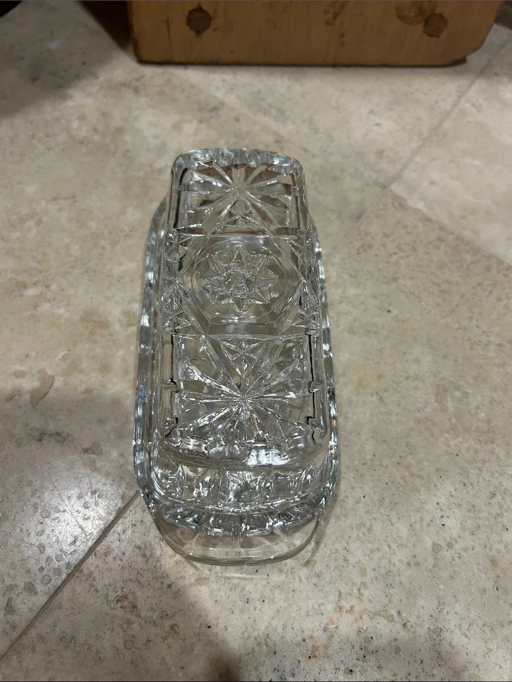 vintage Anchor Hocking (EAPC) Star of David clear glass covered butter dish